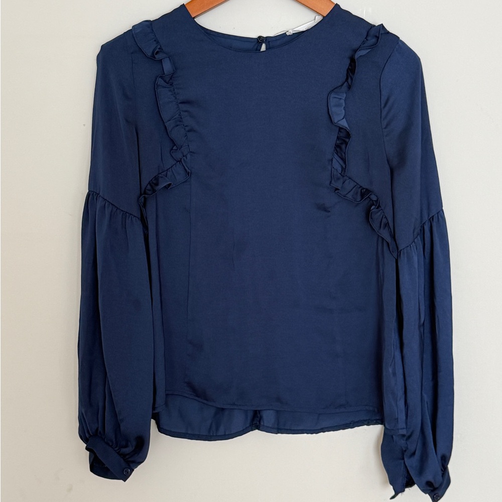 Lush‎ Deep Blue Long Sleeve Blouse with Ruffles Size XS